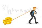 Abstract Businessman Dragging Golden Dollar Symbol